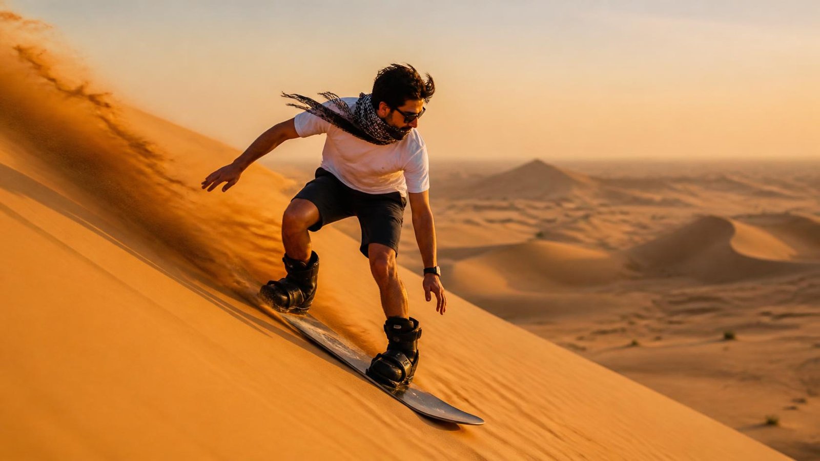 Sandboarding on Dubai desert dunes