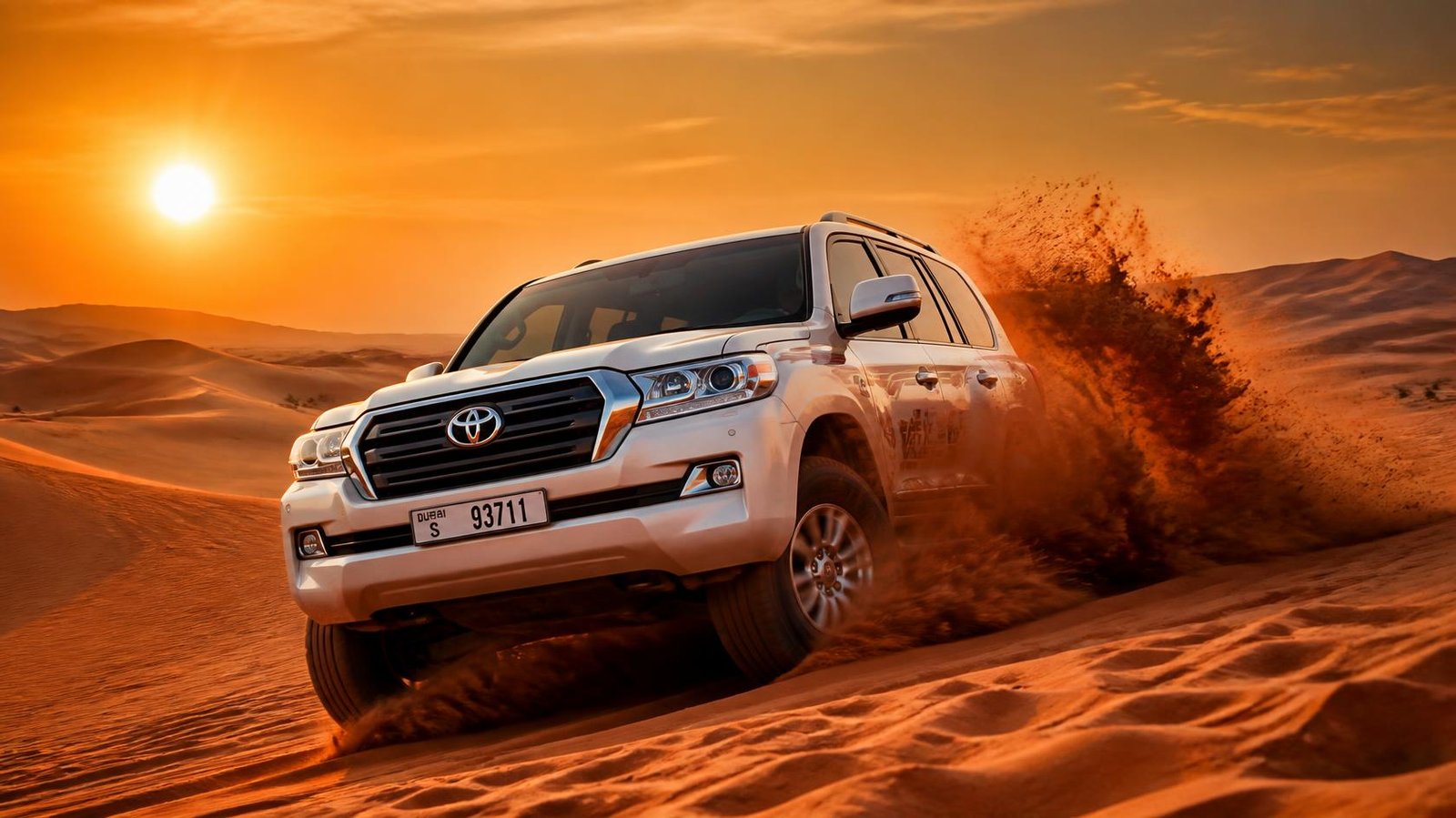 Dubai desert safari dune bashing over golden dunes